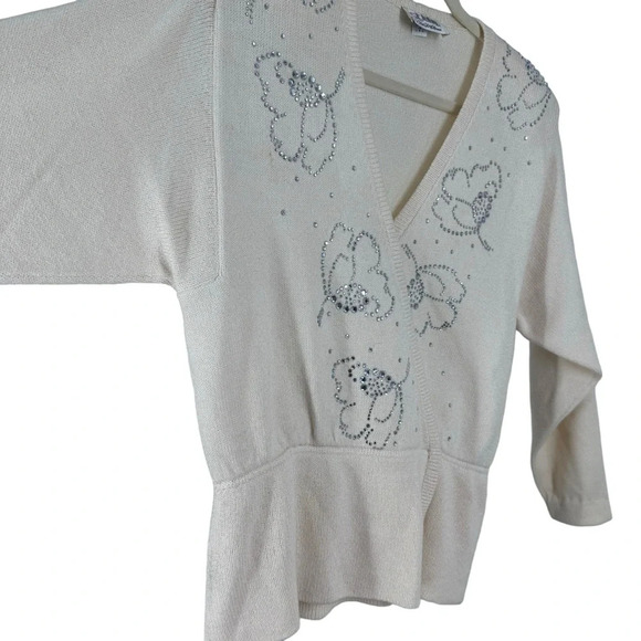 Vintage St John for Saks Sweater with bejeweled floral pattern 10 medium - Picture 5 of 7